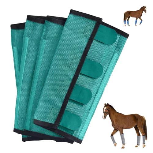 Atmungsaktive Netz-Leggings für Pferde, fliegensicher, bissfest, Fliegenstiefel, 4er-Set, Schutzausrüstung, Legging, Beine, rutschfeste Bandagen (grün) von Generisch