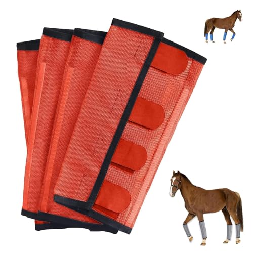 Atmungsaktive Netz-Leggings für Pferde, fliegensicher, bissfest, Fliegenstiefel, 4er-Set, Schutzausrüstung, Leggings, Beine, rutschfeste Bandagen (Orange) von Generisch