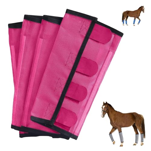 Atmungsaktive Netz-Leggings für Pferde, fliegensicher, bissfest, Fliegenstiefel, 4er-Set, Schutzausrüstung, Leggings, Beine, rutschfeste Bandagen (Rosa) von Generisch