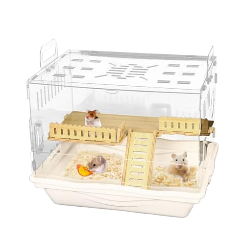 Atmungsaktive Rennmäuse Unterkunft mit Haus - Transparenter Beobachtungshettierkäfig | Hamsterkäfig klar | Hamsterkäfig mit Treppe und Hütte | Haustier-Heimzubehör für Rennmäuse und Goldbärenhamster von Generisch
