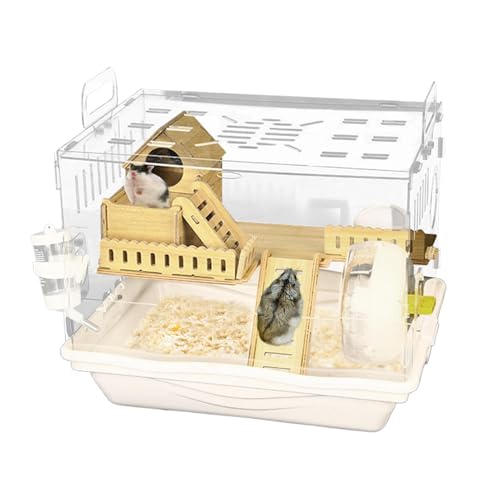 Atmungsaktive Rennmäuse Unterkunft mit Haus - Transparenter Beobachtungshettierkäfig | Hamsterkäfig klar | Hamsterkäfig mit Treppe und Hütte | Haustier-Heimzubehör für Rennmäuse und Goldbärenhamster von Generisch