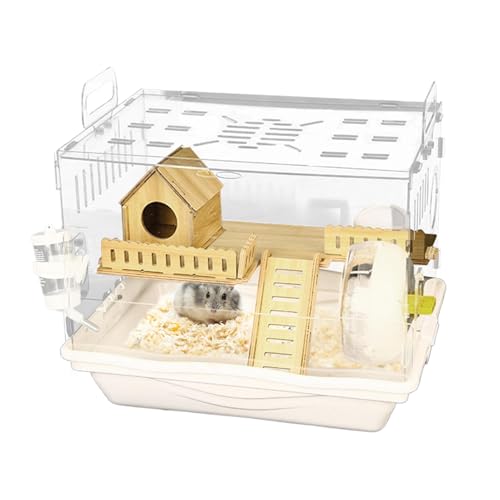 Atmungsaktive Rennmäuse Unterkunft mit Haus - Transparenter Beobachtungshettierkäfig | Hamsterkäfig klar | Hamsterkäfig mit Treppe und Hütte | Haustier-Heimzubehör für Rennmäuse und Goldbärenhamster von Generisch