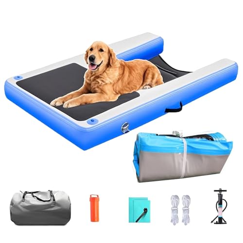 Aufblasbare Hundetreppe Wasserrampe, robuste schwimmende Leiter für Pool, See, Meer, rutschfeste faltbare Hundetreppe mit Aufblaspumpe von Generisch