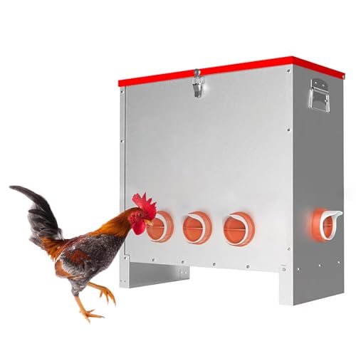 Automatischer Geflügel-Futterspender mit großer Kapazität, rattensicheres Design mit Deckel und Riegel, wetterfest, keine Abfalllösung für Huhn, Gänse, Ente, Truthahn von Generisch