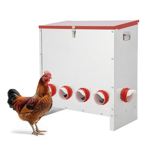 Automatischer Geflügel-Futterspender mit großer Kapazität, rattensicheres Design mit Deckel und Riegel, wetterfest, keine Abfalllösung für Huhn, Gänse, Ente, Truthahn von Generisch
