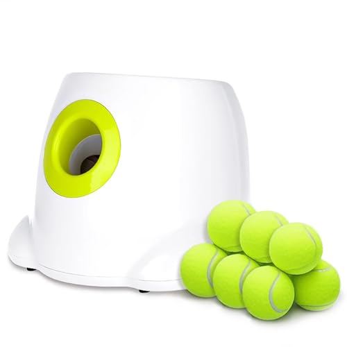 Automatischer Hundeballwerfer, Tenniswerfer – interaktives Haustierspielzeug für Border Collies, Welpen und aktive Hunde, Indoor/Outdoor-Spiel, körperliche Bewegung und Trainingswerkzeug (Weiß, 9 von Generisch
