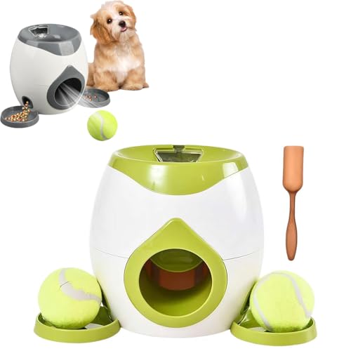 Automatischer Hundeballwerfer – interaktiver Hunde-Tennisballwerfer, Apportierspielzeug mit flachem Futtertablett für kleine und mittelgroße Hunde, inklusive 2 Tennisbälle, Mini-Wurfbälle, Grün, 1 Set von Generisch