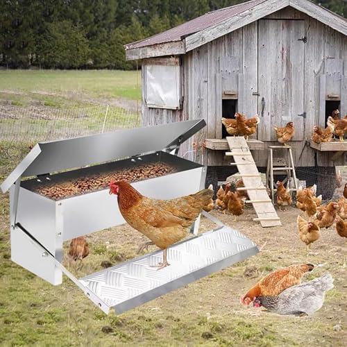 Automatisches Laufwerk Geflügelfutterstation mit nagetiersicherem Design, verhindert Futterabfälle und Abladen, ideal für Hühnerställe von Generisch