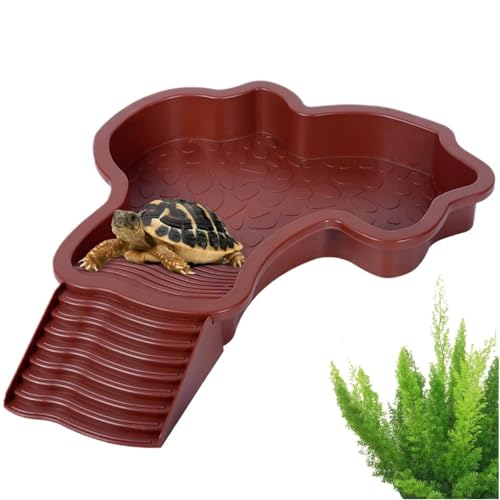 Badewanne für Schildkröten, Wasserteller für Schildkröten mit Rampe, Reptilienschale Wasserversorgung, Wassernapf für Reptilien, Badewanne für Schildkröten, Eidechsen (bräunliches Rot) von Generisch