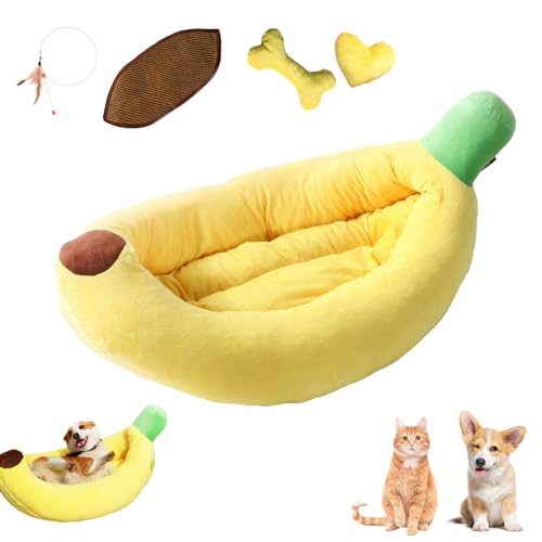 Bananenbett für Hunde, Bananen-Hundebett, Bananenförmiges Katzenbett für Hunde und Katzen, kreativ, bequem und waschbar, Bananen-Haustierbett mit abnehmbarem Kissen (Gelb + Spielzeug + Kühlmatte, 85 x Bananenbett für Hunde, Bananen-Hundebett, Bananenförmiges Katzenbett für Hunde und Katzen, kreativ, bequem und waschbar, Bananen-Haustierbett mit abnehmbarem Kissen (Gelb + Spielzeug + Kühlmatte, 85 x von Generisch