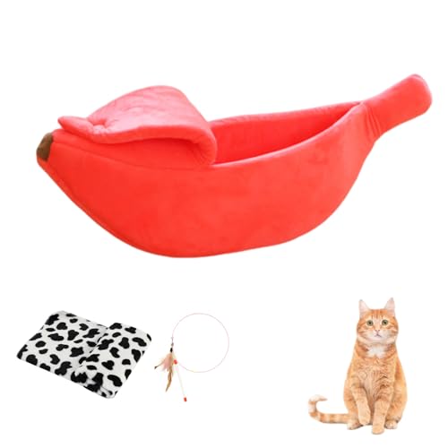Bananenbett für Katzen, kreatives Haustierbett in Bananenform, niedlich, atmungsaktiv, gemütlich, wärmend, Haustier-Sofabett für Katzen, kleine Hunde, universell für alle Jahreszeiten (Rot + Decke, 65 Bananenbett für Katzen, kreatives Haustierbett in Bananenform, niedlich, atmungsaktiv, gemütlich, wärmend, Haustier-Sofabett für Katzen, kleine Hunde, universell für alle Jahreszeiten (Rot + Decke, 65 von Generisch