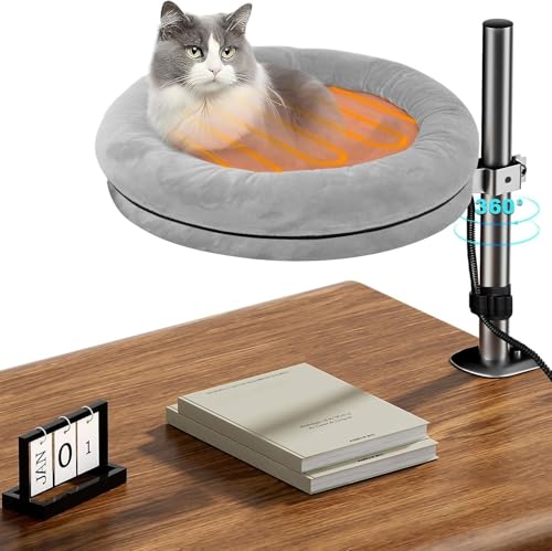 Beheiztes Katzen-Schreibtischbett, um 360 ° drehbar, höhenverstellbar, stabile Metallkonstruktion, weicher Baumwoll-Leinen-Stoff, platzsparender Haustier-Ruheplatz von Generisch