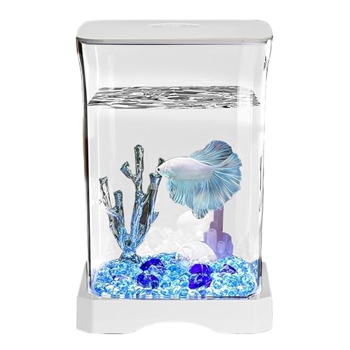 Betta Fish Tank - 350g Lightweight Betta Fish Tank Starter Kit with LED Light | Portable Tabletop Aquarium, Small Aquarium Starter Kits for Shrimp Guppy Jellyfish von Generisch