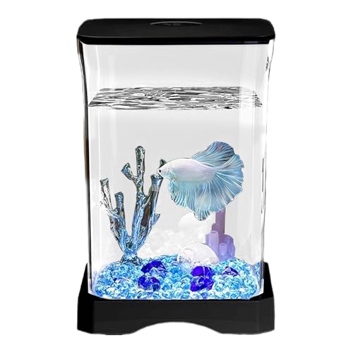 Betta Fish Tank- 350g Lightweight Betta Fish Tank Starter Kit with LED Light | Portable Tabletop Aquarium, Small Fish Tank Aquarium Starter Kits for Betta Shrimp Guppy Jellyfish von Generisch