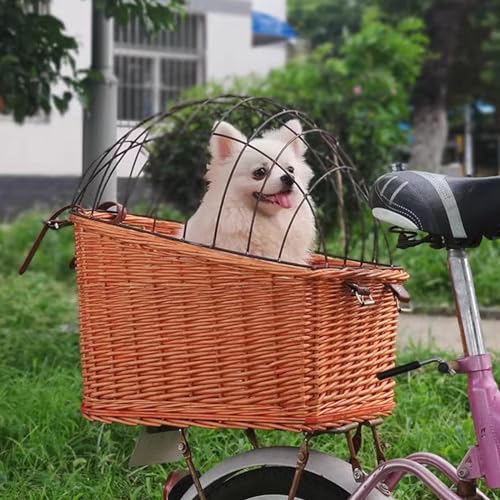 Bike Pet Basket - Rear Wicker Bike Basket with Wire Mesh Cover for Cats Dogs up to 11.3 kg - Bicycle Pet Carrier Basket - Rear Mount Bike Basket Bike Pet Basket - Rear Wicker Bike Basket with Wire Mesh Cover for Cats Dogs up to 11.3 kg - Bicycle Pet Carrier Basket - Rear Mount Bike Basket von Generisch