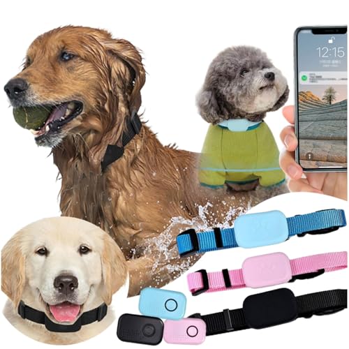 Bluetooth Haustier Locator für Hunde & Katzen – GPS Ortung mit verstellbarem Halsband, wasserdicht, Multi-Personen-Betreuung, Lange Batterielaufzeit, Kompatibel mit iOS und Android (schwarz) von Generisch