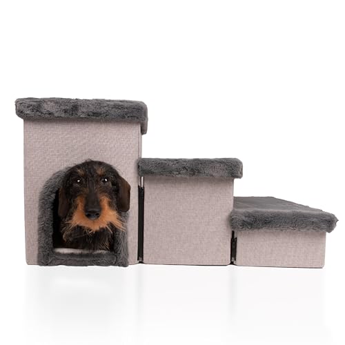 BOEFIE Hundetreppe mit hundebett - hundetreppe fur kleine und große Hunde - Hundetreppe fur Sofa und Bett – Hundetreppe mit viel Lagerfläche. (Grau) von Generisch