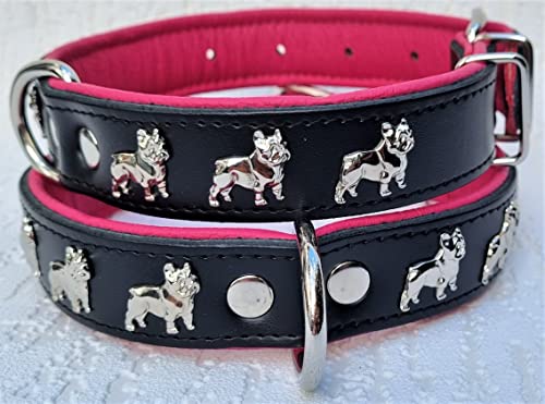 Bully Französische Bulldogge Frenchie Halsband - Halsumfang 30-39cm/30mm, 32-44cm/30mm, 36-49cm/30mm Leder Schwarz ROSA (1. Halsumfang 30-39cm/30mm/45cm) von Generisch