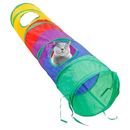 Bunte Katzenspielröhre, interaktiver Katzentunnel, Regenbogen-Katzentunnel, tragbar, stark, kratzfest, für Indoor-Übungen, verstecken, faltbare Röhren, S-förmiges Spielzeug für Kätzchen und Kaninchen von Generisch