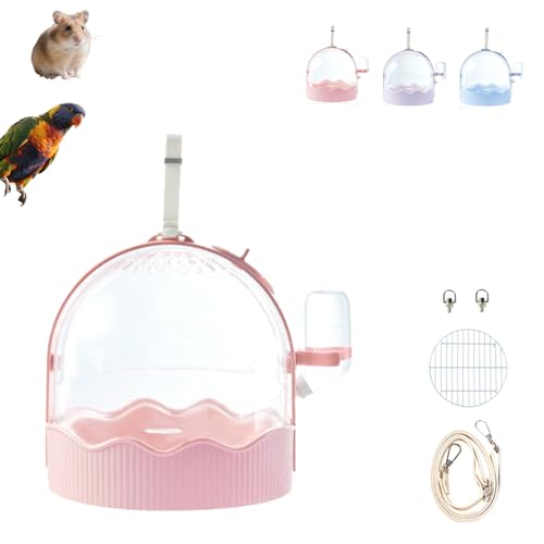 Carryable Large Space Birdcage, Clear Small Animal Carrier, Bird Carrier Travel Cage with Shoulder Strap, Convenient and Versatile Outdoor Pet Transport,for Birds, Hamsters (pink) von Generisch