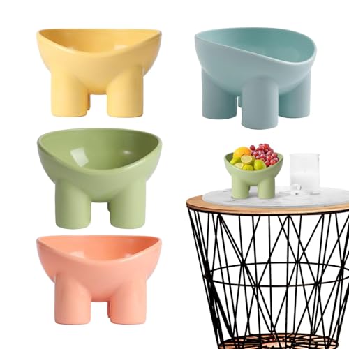 Cat Food Bowl - Elevated Cat Bowl | 4 Pieces Cute Tilted Cat Dish for Flat Faced Cats and Kitten Elevated Snack Plate with Neck Guard for Spills Prevention Dishwasher Feeder von Generisch