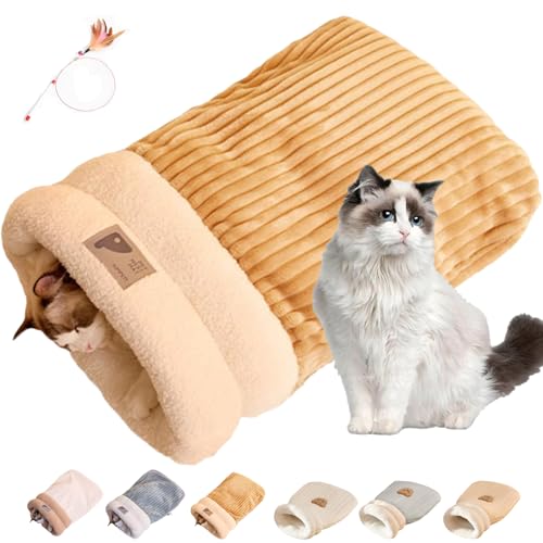 Generisch Cat Sleeping Bag, 21 * 18 Zoll halbgeschlossener, Warmer, gemütlicher Winterschlafsack für Hauskatzen, weicher, plüschiger, Warmer Katzenschlafsack für Haustiere unter 6 kg (A-Gelb, L) von Generisch