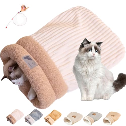 Generisch Cat Sleeping Bag, 21 * 18 Zoll halbgeschlossener, Warmer, gemütlicher Winterschlafsack für Hauskatzen, weicher, plüschiger, Warmer Katzenschlafsack für Haustiere unter 6 kg (A-Weiß, L) von Generisch