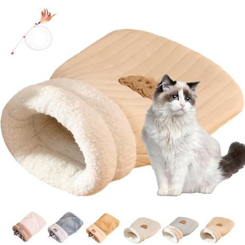 Generisch Cat Sleeping Bag, 21 * 18 Zoll halbgeschlossener, Warmer, gemütlicher Winterschlafsack für Hauskatzen, weicher, plüschiger, Warmer Katzenschlafsack für Haustiere unter 6 kg (B-Beige, M) von Generisch