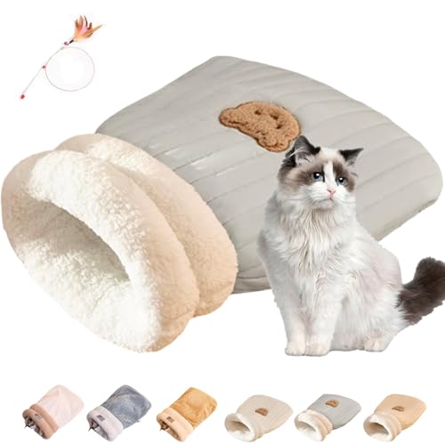 Generisch Cat Sleeping Bag, 21 * 18 Zoll halbgeschlossener, Warmer, gemütlicher Winterschlafsack für Hauskatzen, weicher, plüschiger, Warmer Katzenschlafsack für Haustiere unter 6 kg (B-Blau, M) von Generisch