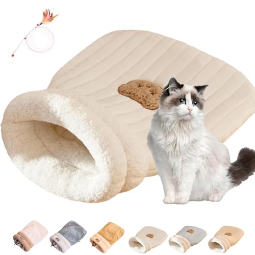 Generisch Cat Sleeping Bag, 21 * 18 Zoll halbgeschlossener, Warmer, gemütlicher Winterschlafsack für Hauskatzen, weicher, plüschiger, Warmer Katzenschlafsack für Haustiere unter 6 kg (B-Weiß, L) von Generisch