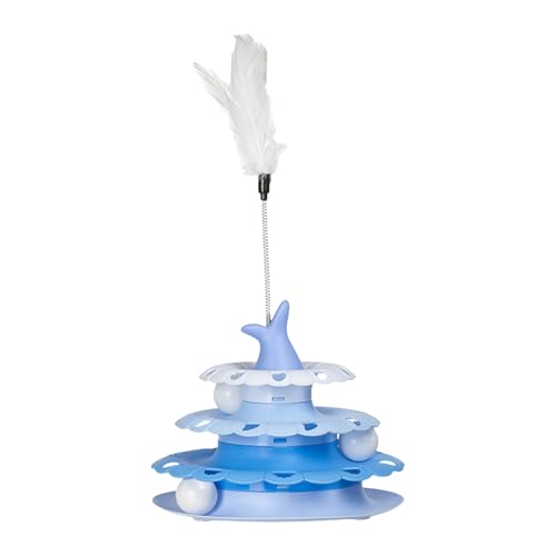 Cat Track Balls, Pet Cat Turntable with Teaser Stick, Interactive Toy Roller Ball Tower for Chasing, Exercising, Indoor Play, PP, Natural Feathers Material, Stimulating Activity Station, 25x20x43cm von Generisch