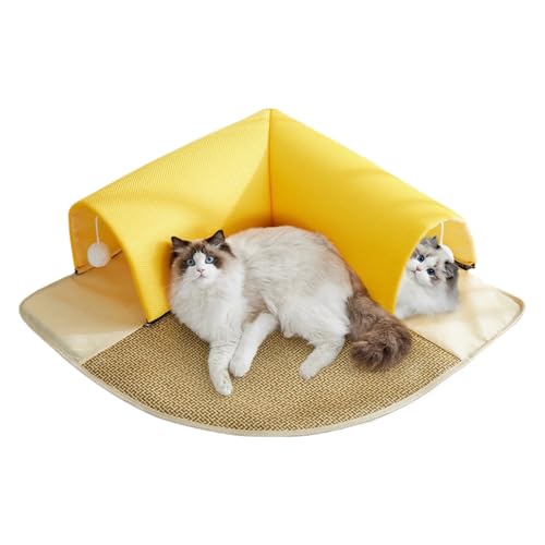 Cat Tunnel Bed - Cat Tunnel Tube | 2-in-1 Washable Indoor Interactive Round Pet Play with Removable Cushion for Kitten Chinchilla Ferret Scratch Resistant Donut Bed Pet Cushion with Cave von Generisch