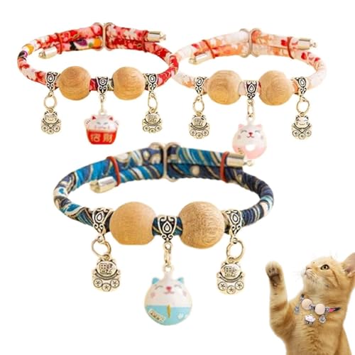 Cedar-Bead Haustier Halsband, Katze Halsbänder personalisierte Hund Anzug Halsband mit Glück Anhänger, Katze Halsbänder mit Glocken, einstellbar auf alle Haustiere passen (A,XS) von Generisch