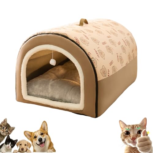 Covered Dog Bed - 2 in 1 Detachable Cat Bed with Ball Pendant, Cat Nest & Sofa Dual Purpose Covered Cats Nest, Washable and Comfortable Hideaway, for Cats And Dog Within 1.5/2.5/7.5kg (Brown,Small) von Generisch