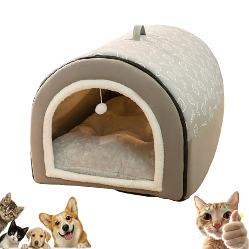 Covered Dog Bed - 2 in 1 Detachable Cat Bed with Ball Pendant, Cat Nest & Sofa Dual Purpose Covered Cats Nest, Washable and Comfortable Hideaway, for Cats And Dog Within 1.5/2.5/7.5kg (Gray,Small) von Generisch