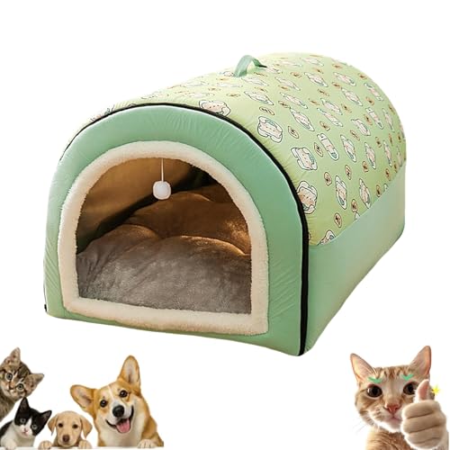 Covered Dog Bed - 2 in 1 Detachable Cat Bed with Ball Pendant, Cat Nest & Sofa Dual Purpose Covered Cats Nest, Washable and Comfortable Hideaway, for Cats And Dog Within 1.5/2.5/7.5kg (Green,Small) von Generisch