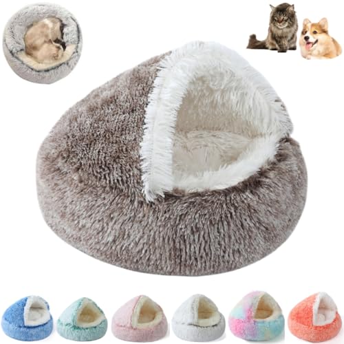 Cozy Cocoon Pet Bed for Dogs,Indoor Fluffy Plush Puppy Beds with Hooded Burrow,Washable Covered Round Non Slip Bottom Cat Sleeping Bed,for Medium Pet Warming Anxiety Calming (Coffee, 39.5IN) von Generisch