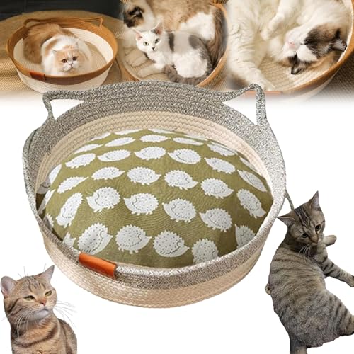 Cutypet Cat Basket, Cotton Rope Woven Cat Bed Basket, Rope Round Kitty Nest with Built-in Scratching Pad and Play Ball for Kittys and Dogs All-Season (Gray with Padding,Small) von Generisch