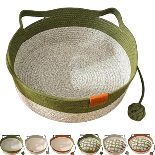 Cutypet Cat Basket, Handmade Woven Sleeping Bed Basket for Cats & Dogs, with Built-In Mat & Teasing Ball, Breathable & Easy to Clean and Detachable Pad (Green,L) von Generisch