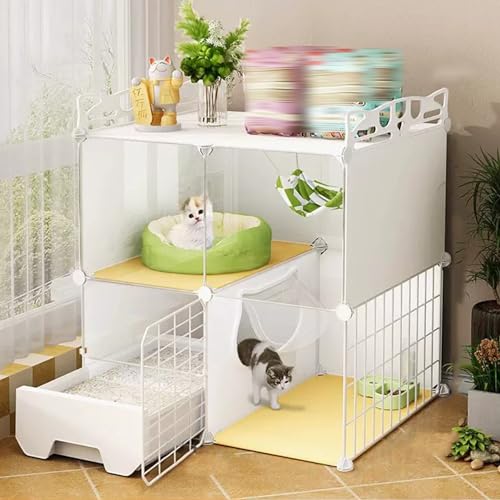 DIY Katzenkäfig, Katzengehege mit transparenter Scheibe, Katzenlaufstall mit Leiter, Abnehmbare Metalldrahtkäfige für Kätzchen und Kleintiere, Katzenklo Enthalten DIY Katzenkäfig, Katzengehege mit transparenter Scheibe, Katzenlaufstall mit Leiter, Abnehmbare Metalldrahtkäfige für Kätzchen und Kleintiere, Katzenklo Enthalten von Generisch