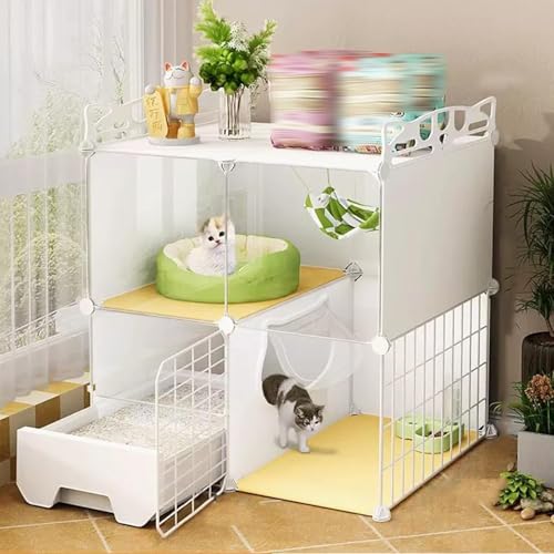 DIY Katzenkäfig mit Katzentoilette, Transparentes Paneelgehege, Laufstall mit Leiter, Abnehmbarer Metalldraht für Kleintiere und Kätzchen DIY Katzenkäfig mit Katzentoilette, Transparentes Paneelgehege, Laufstall mit Leiter, Abnehmbarer Metalldraht für Kleintiere und Kätzchen von Generisch