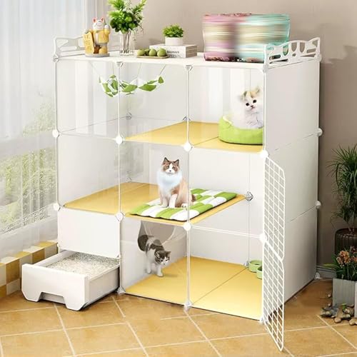 DIY Katzenkäfig mit Katzentoilette, Transparentes Paneelgehege, Laufstall mit Leiter, Abnehmbarer Metalldraht für Kleintiere von Generisch