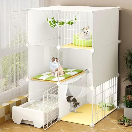 DIY Katzenkäfig mit Katzentoilette, Transparentes Paneelgehege, Laufstall mit Leiter, Abnehmbarer Metalldraht für Kleintiere DIY Katzenkäfig mit Katzentoilette, Transparentes Paneelgehege, Laufstall mit Leiter, Abnehmbarer Metalldraht für Kleintiere von Generisch