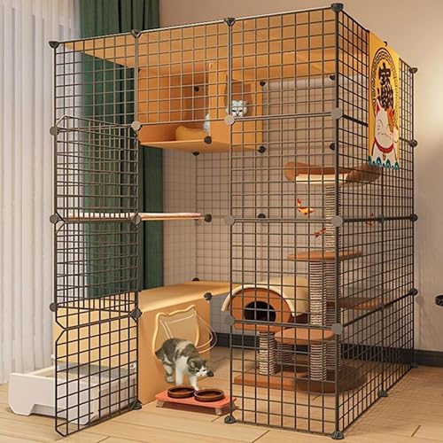 DIY Kleintier-Laufstall für Katzen und Kaninchen, geschlossener Katzenkäfig mit Tür und Katzentoilette (111 x 95 x 145 cm) von Generisch