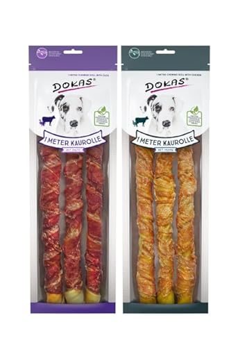 Dokas-Dog 1 m Kaurolle (Bundle) | bestehend aus 1x Ente 315g & 1x Huhn 315g | aus herzhafter Rinderhaut mit delikatem Brustfilet ummantelt von Generisch