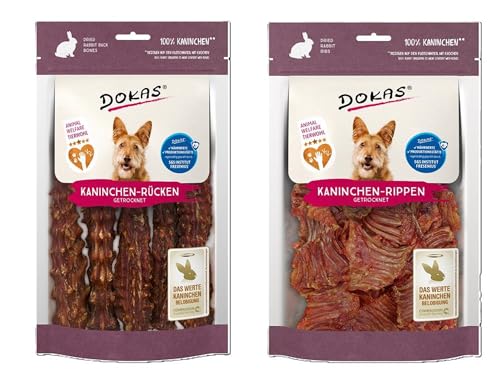 Dokas-Dog Kaninchen-Mix | Leckerli Bundle aus Rücken 120g & Rippen 100g | Herzhafter Belohnungssnack für Hunde von Dokas