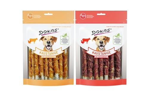Dokas-Dog Kaustange mit Hühnerbrust & Entenbrust (Bundle) | erhältlich als 2X 50g und 2X 200g (2X 200g Huhn & Ente) von Dokas