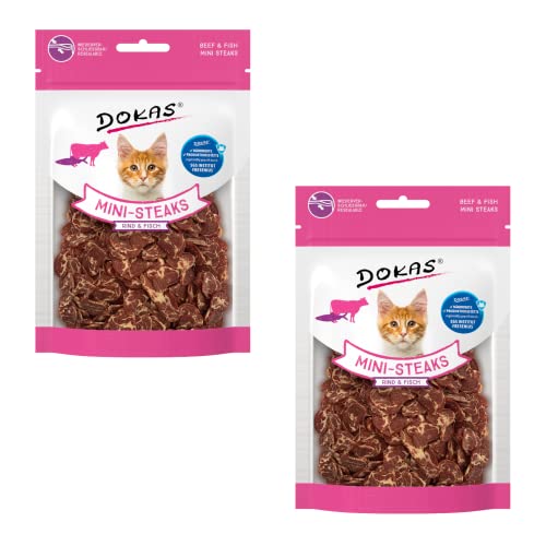 Dokas Mini-Steaks Rind & Fisch | Doppelpack | 2 x 25 g | Katzensnack für Katzen jeden Alters | Hochwertige Zutaten können diesen Snack zu einem besonderen Genuss Machen | Als Belohnung von Dokas