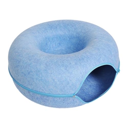 Donut-Katzenbett für Katzen, Haustier-Katzentunnel, Spielzeug, Kätzchen-Haus, Korb, interaktives Spielspielzeug für Katzen, natürlicher Filz, Kaninchenhöhle, Nest (Blau, 60 x 60 x 28 cm) von Generisch