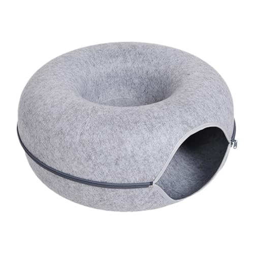 Donut-Katzenbett für Katzen, Haustier-Katzentunnel, Spielzeug, Kätzchen-Haus, Korb, interaktives Spielspielzeug für Katzen, natürlicher Filz, Kaninchenhöhle, Nest (Grau, 60 x 60 x 28 cm) von Generisch
